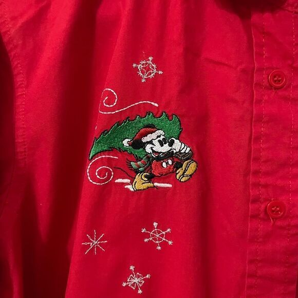 Disney Christmas Mickey and Snoopy long sleeve button down - Picture 2 of 6
